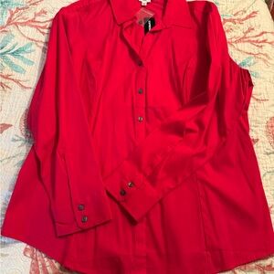 Express Red Notched Collar Button Down Shirt